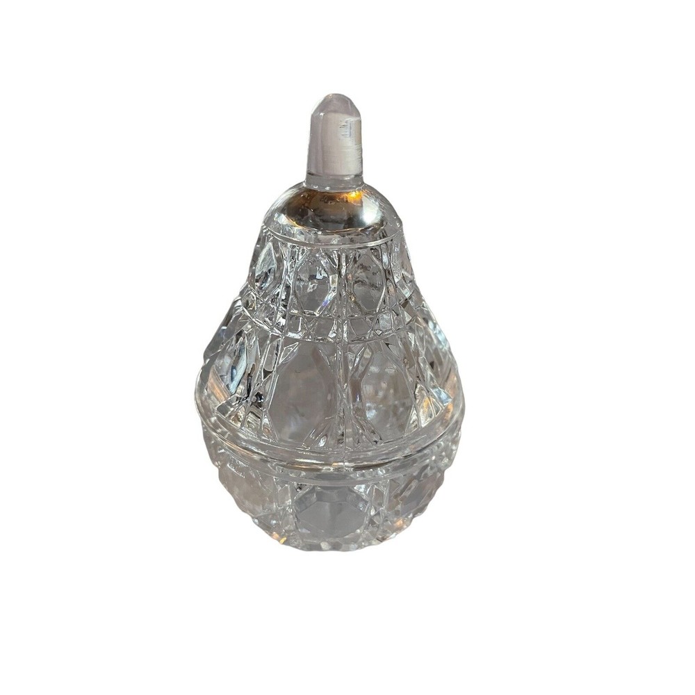 Crystal cut glass pear shaped trinket box